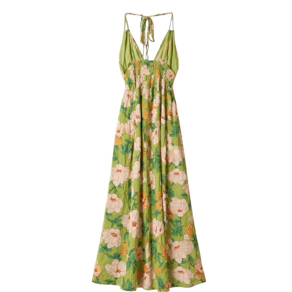 Anthropologie Timing Green Floral Maxi Dress NWT Large Boho Cottagecore Beach - Picture 3 of 5